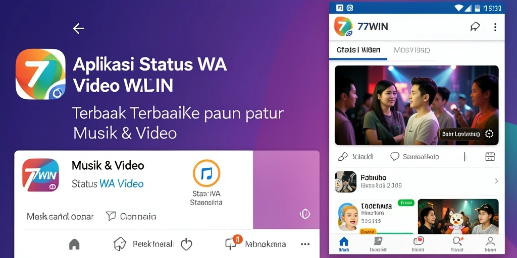 Antarmuka aplikasi 77WIN menampilkan berbagai pilihan status video menarik.