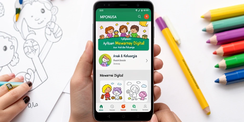 Tampilan antarmuka pengguna aplikasi MPONUSA untuk mewarnai digital.